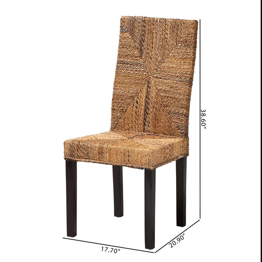 bali & pari Laymi Modern Bohemian Dark Brown Mahogany Wood and Seagrass Dining Chair