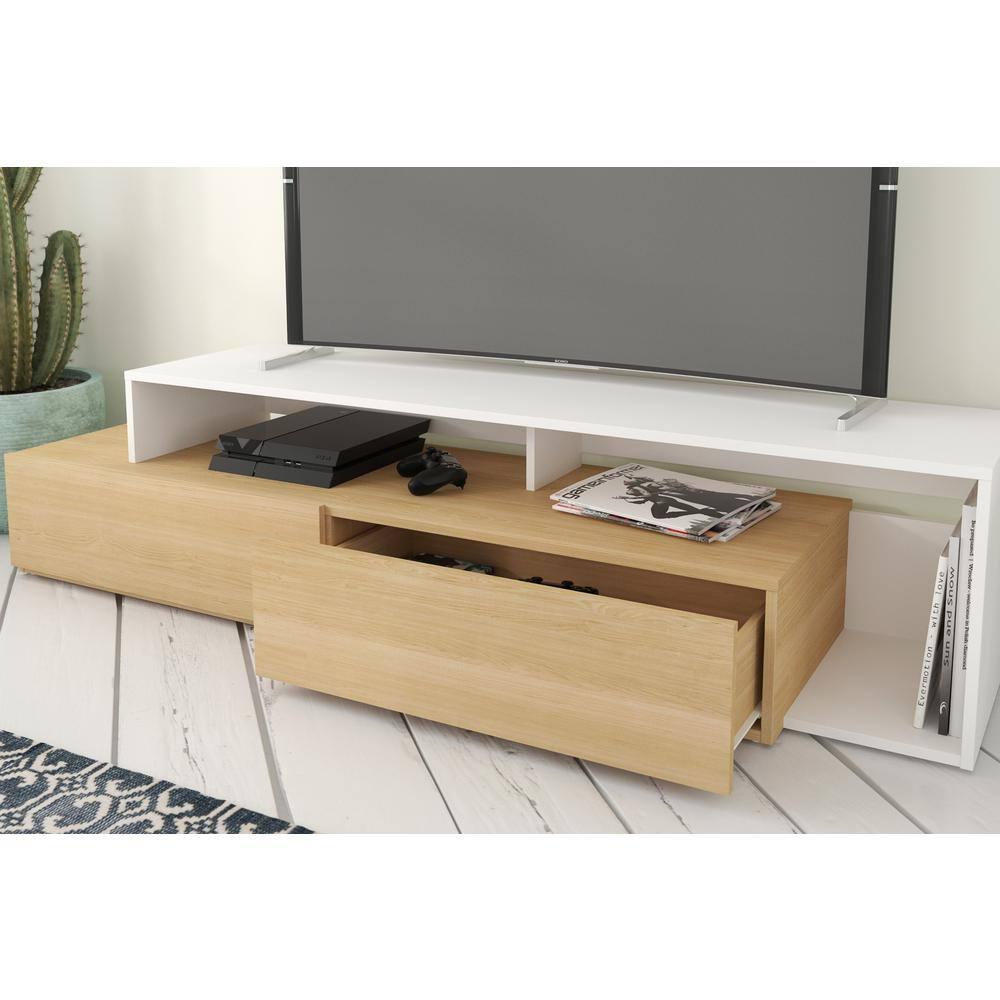 Nexera Tonik TV Stand for TVs up to 80 in Natural Maple & White