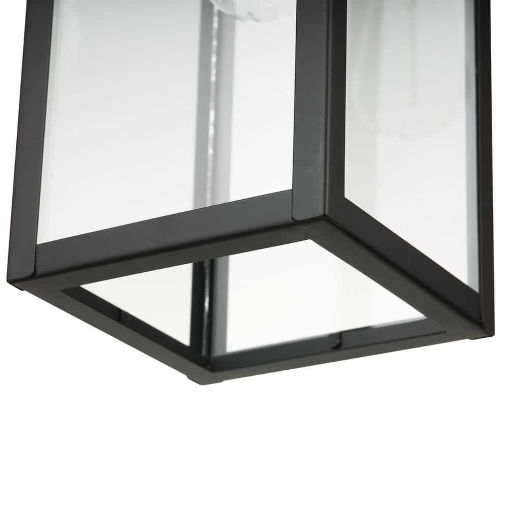 1-Light Matte Black Outdoor Pendant Lighting with Clear Glass Shade
