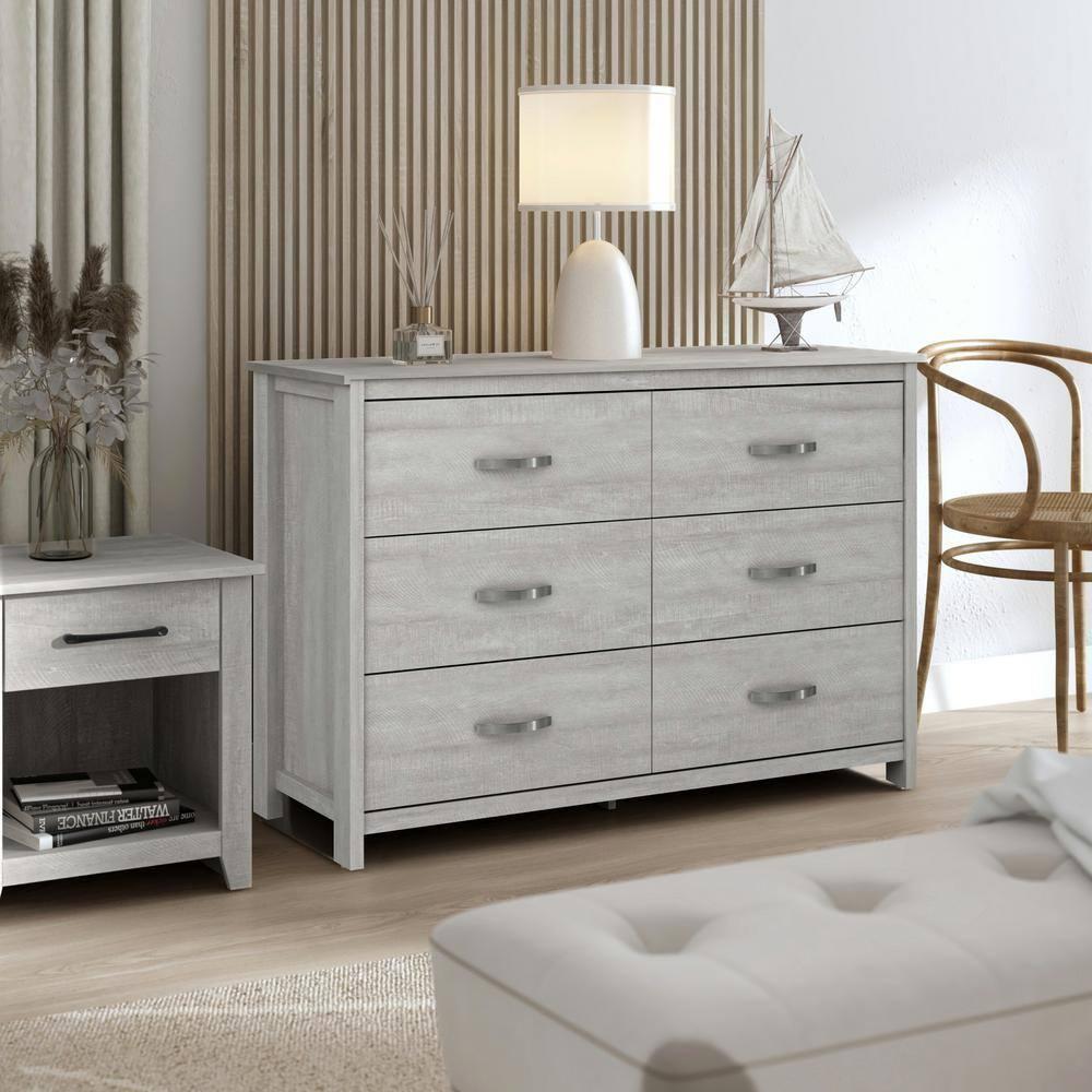 Galano Layton Dusty Gray Oak 6 Drawer 47.2 in. Wide Dresser (Sturdy, Effortless Assembly with Interlocking Drawers)