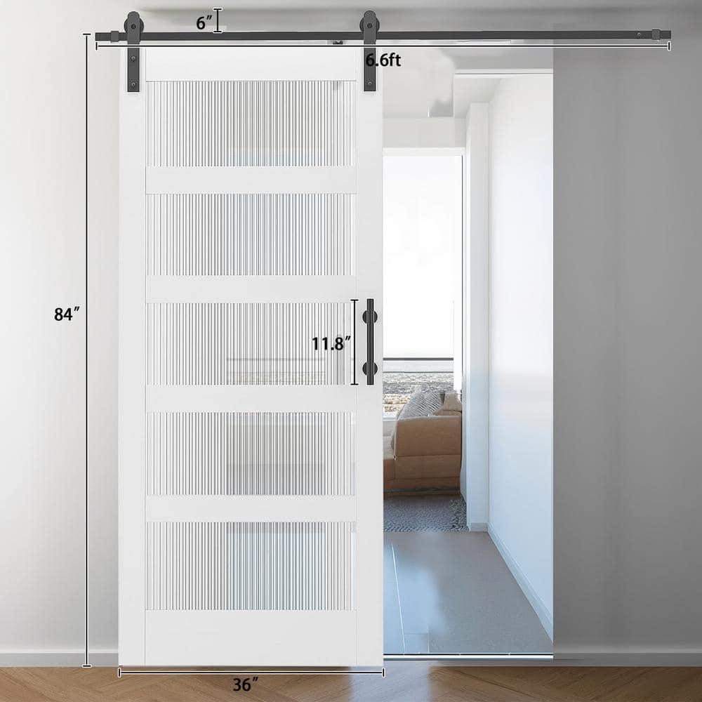 ZHOUJIA 36In X 84In Glass Barn Door White Sliding Barn Door Slab with 5 Frosted Glass