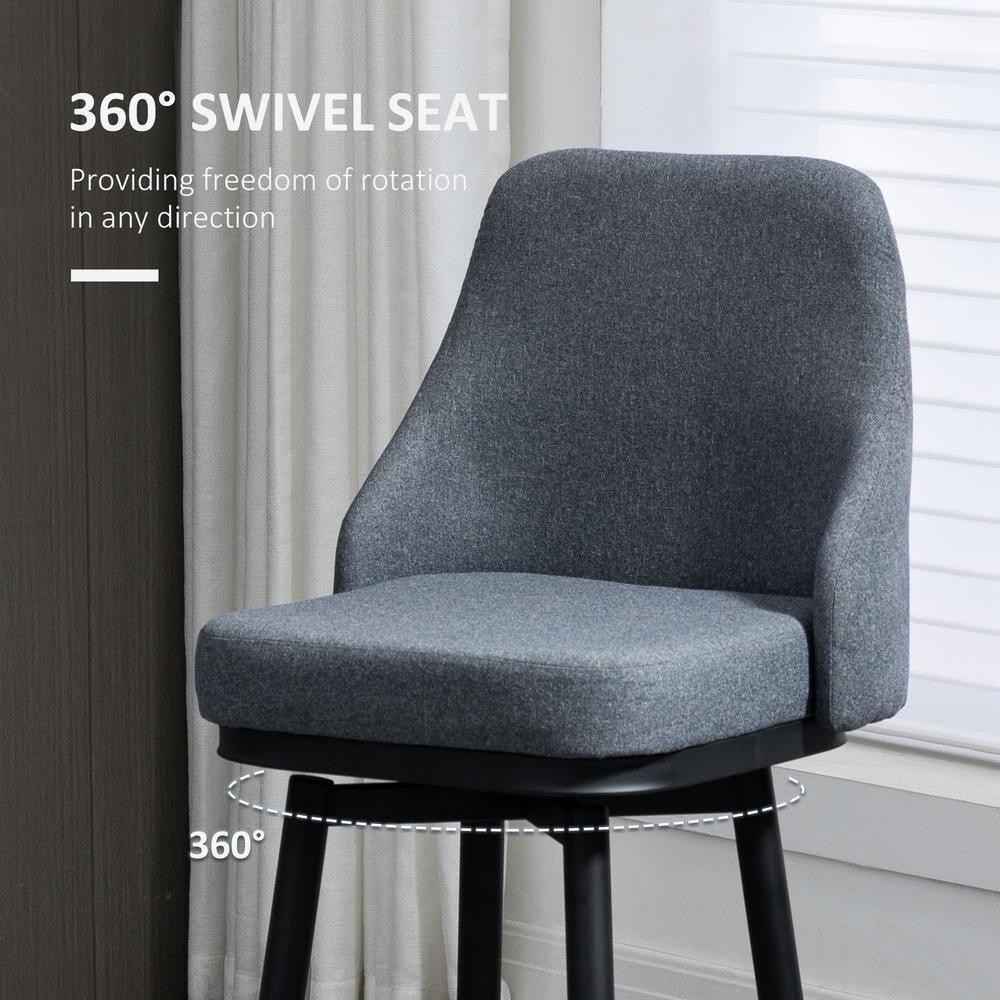 HOMCOM Extra Tall Bar Stools Set of 2, Modern 360° Swivel Barstools, Dining Room Chairs with Steel Legs and Footrest