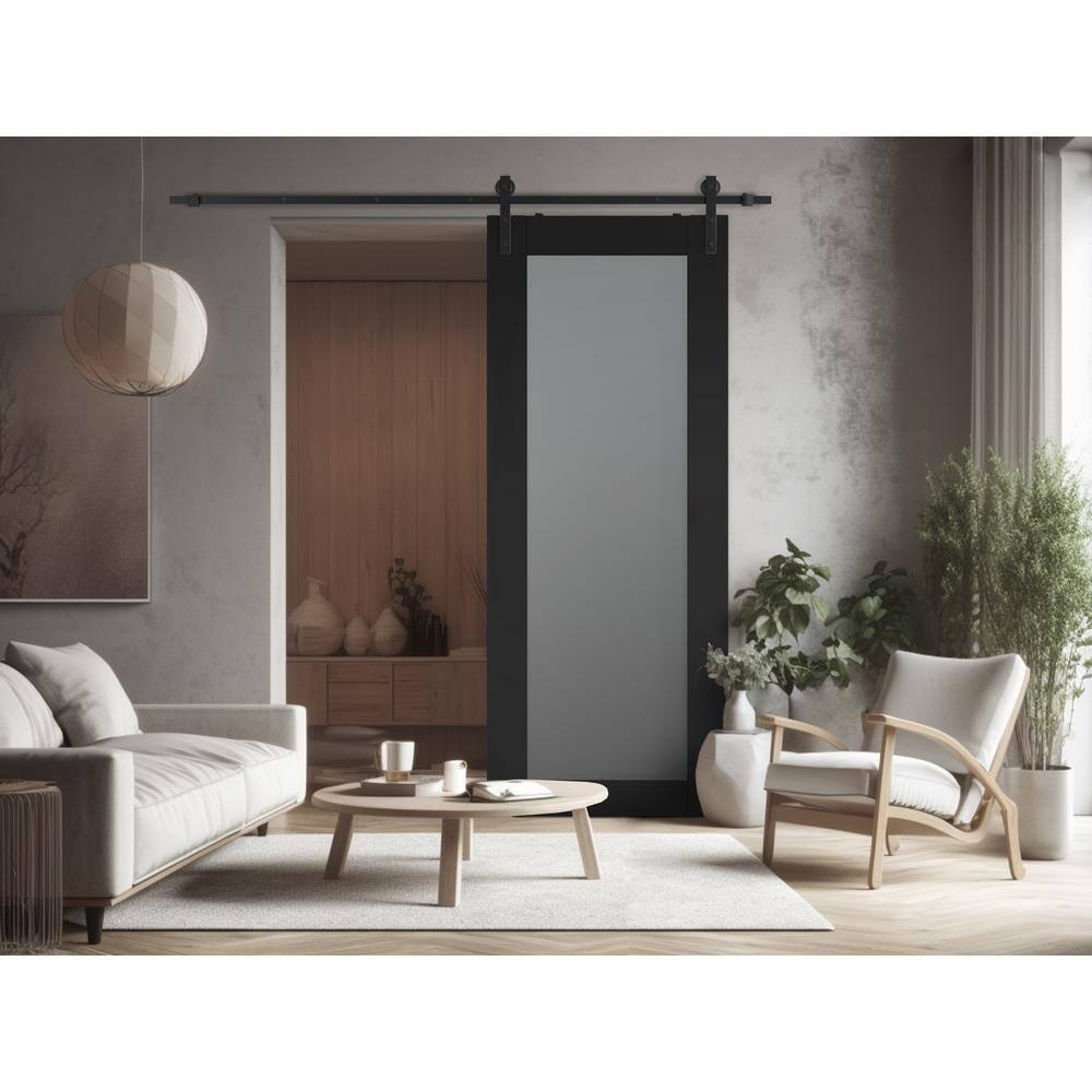 Belldinni Avon 207 Solid Manufactured Wood and Glass Paneled Barn Door with Installation Hardware Kit