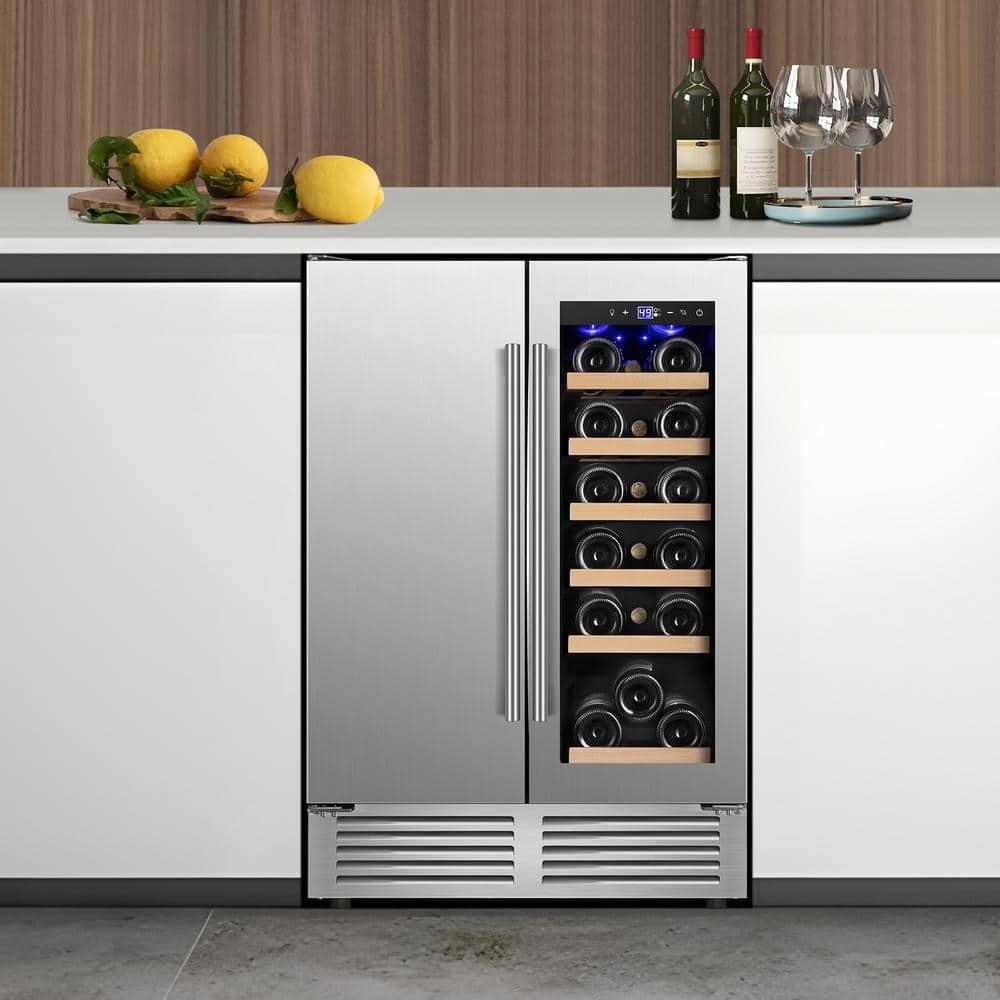 24 Inch Dual Zone 18 Bottle and 57 Can Wine & Beverage Refrigerator Built-in/Freestanding Cooler for Beer Wine Drink with Built-In Light Classic Series