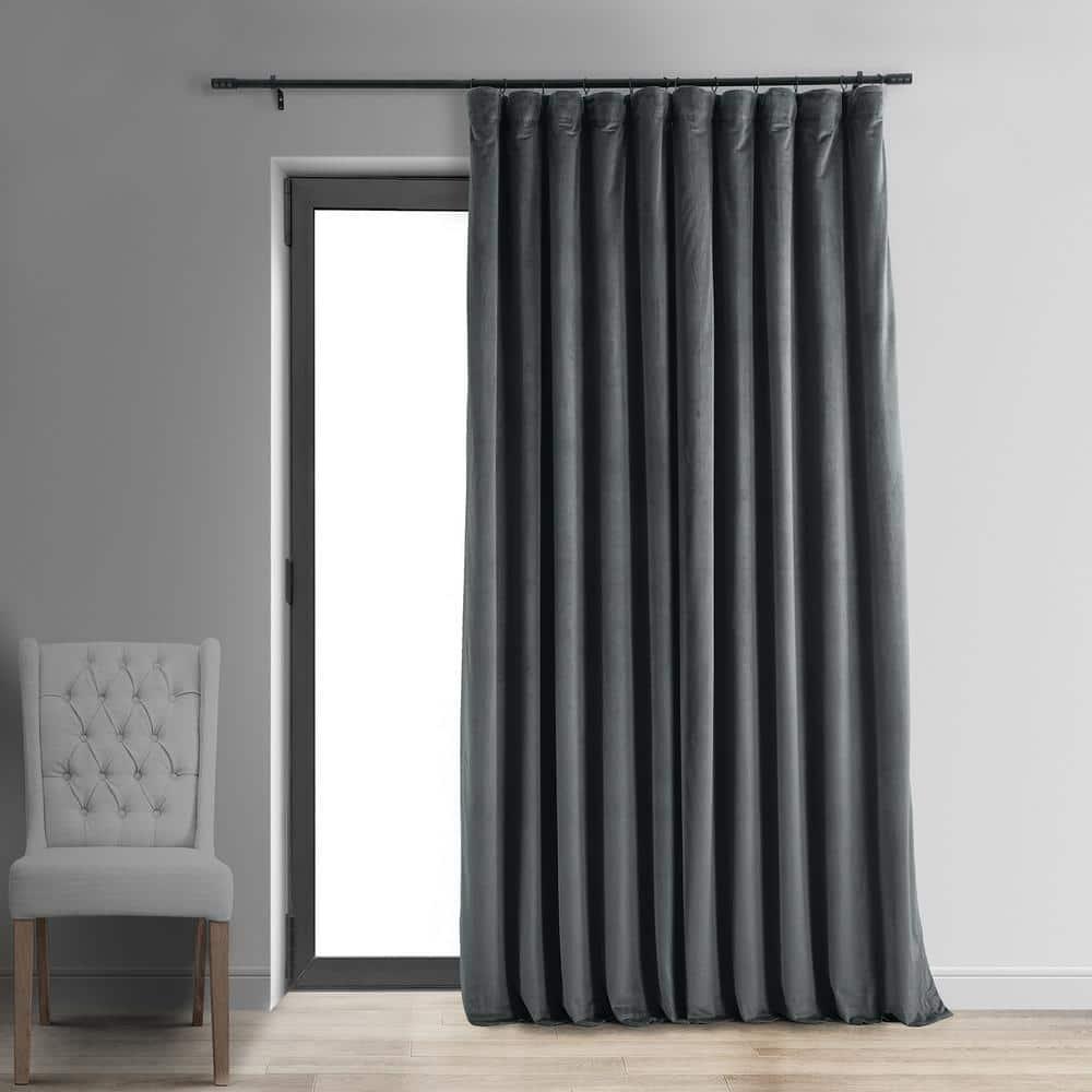 Half Price Drapes Signature Natural Grey Extra Wide Velvet Blackout Curtains (1 Panel),100W X 96L