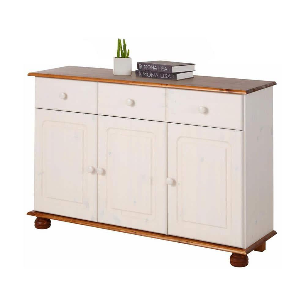 RealRooms Chester Sideboard with 3 Drawers and 2 Cabinets, White and Honey
