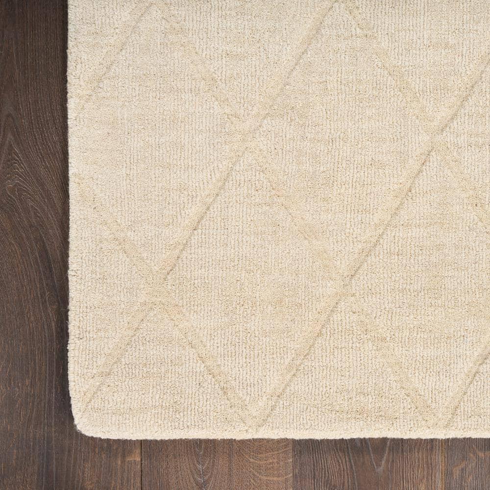Nourison 5'3"x7'3" Wool Haven Modern Handwoven Area Rug Ivory: Geometric Diamond Pattern, Medium Pile, Indoor Use