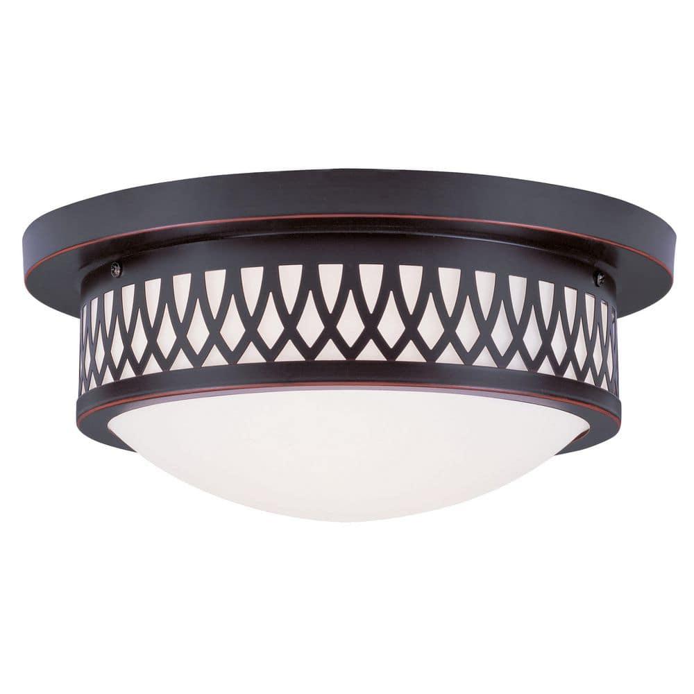 Livex Lighting Westfield Bronze/White Metal/Glass Ceiling Mount Fixture
