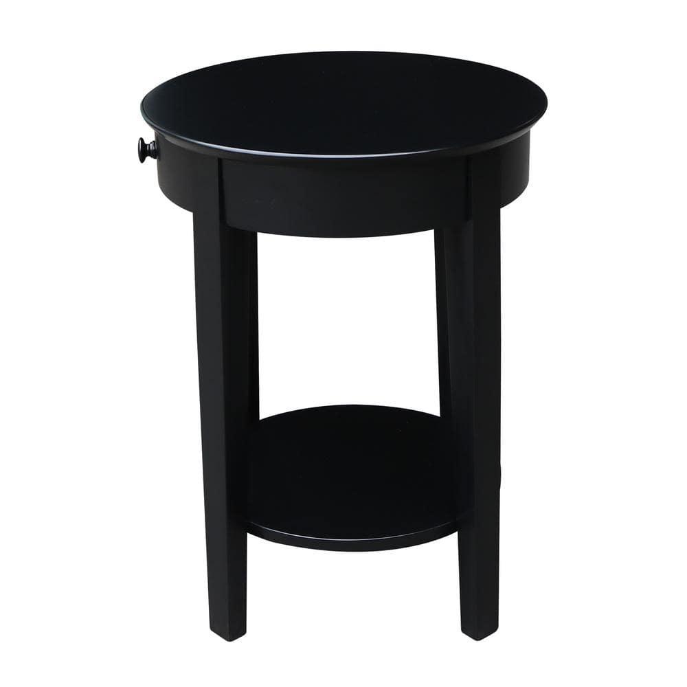 International Concepts Phillips Accent Table with Drawer Black: Solid Parawood, Mid-Century Modern, Square Shape