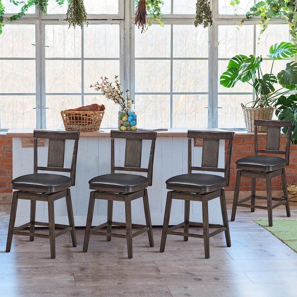 1PC\2PCS\3PCS\4PCS Swivel Bar Stool 24 inch Upholstered Counter Height Bar Chair W/Rubber Wood Legs