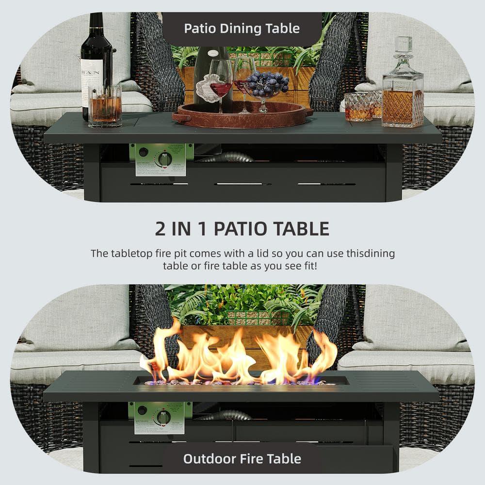 40-Inch Rectangular Propane Fire Pit Table, 50,000 BTU Outdoor Gas Fire Pit with Waterproof Cover, Alloy Steel Fire Table with Lid and Lava Rocks, Modern Black Firepit for Patio and Backyard