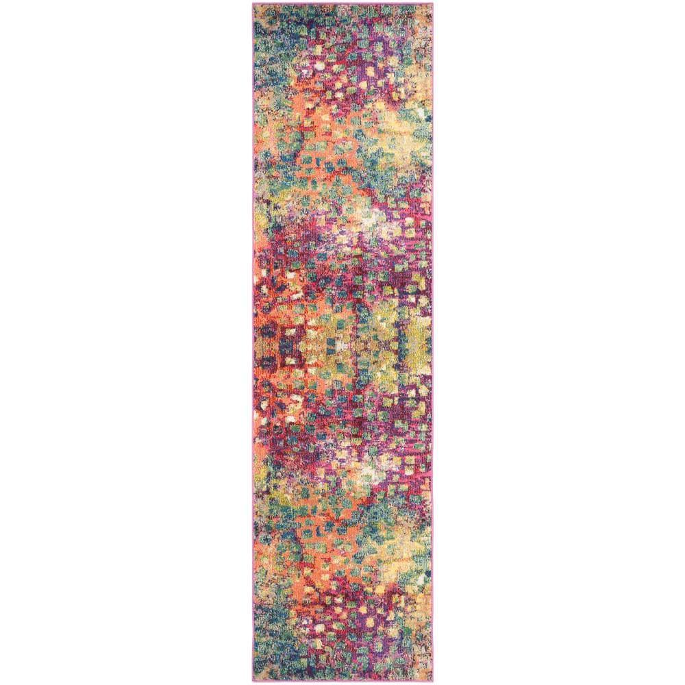 Monaco MNC225 Power Loomed Indoor Runner Rug - Pink/Multi - 2'2"x10' - Safavieh