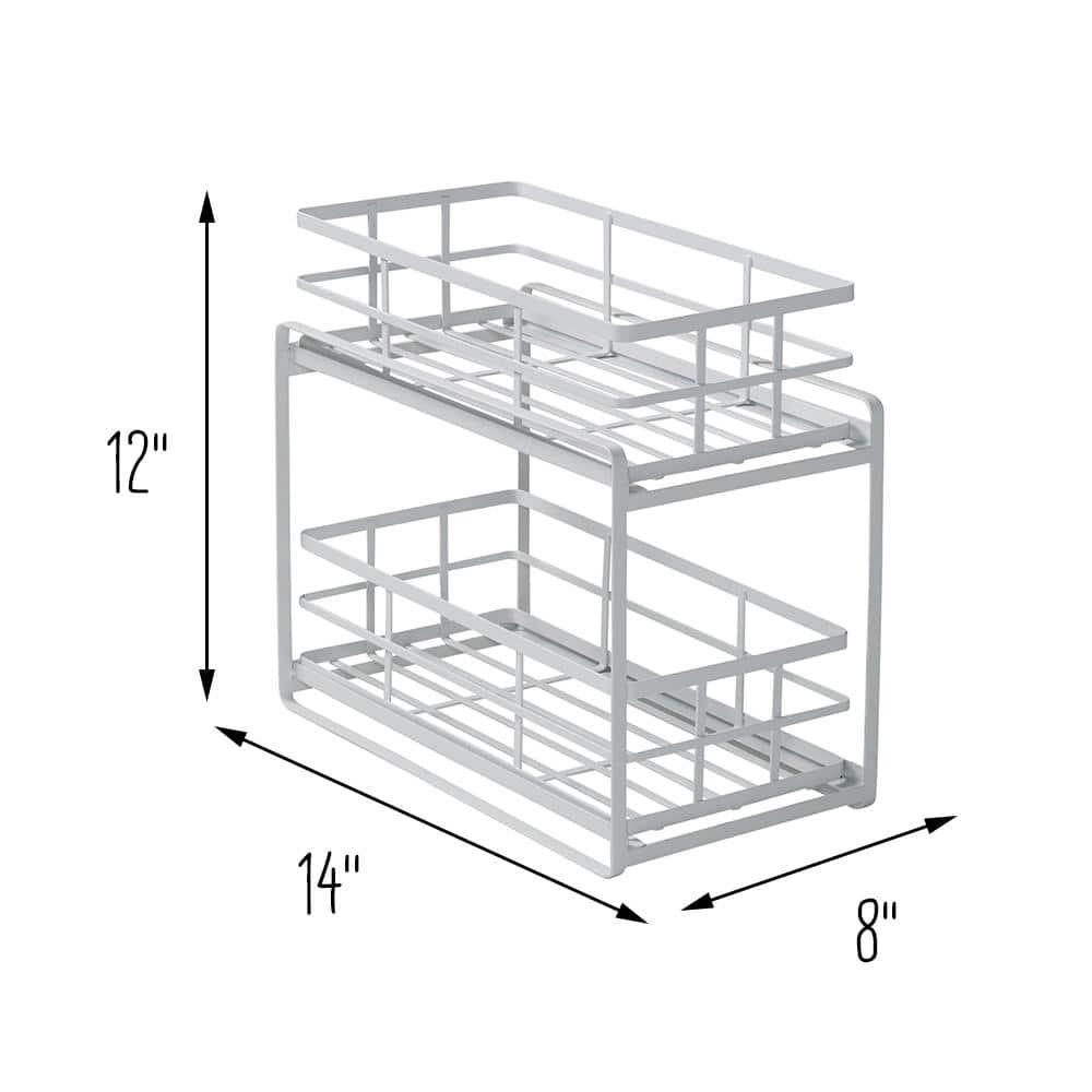 Honey-Can-Do Flat Wire Sliding Basket Organizer - White: Kitchen Organizer, Under Sink Storage, Steel, 12" H x 14" W x 8" D