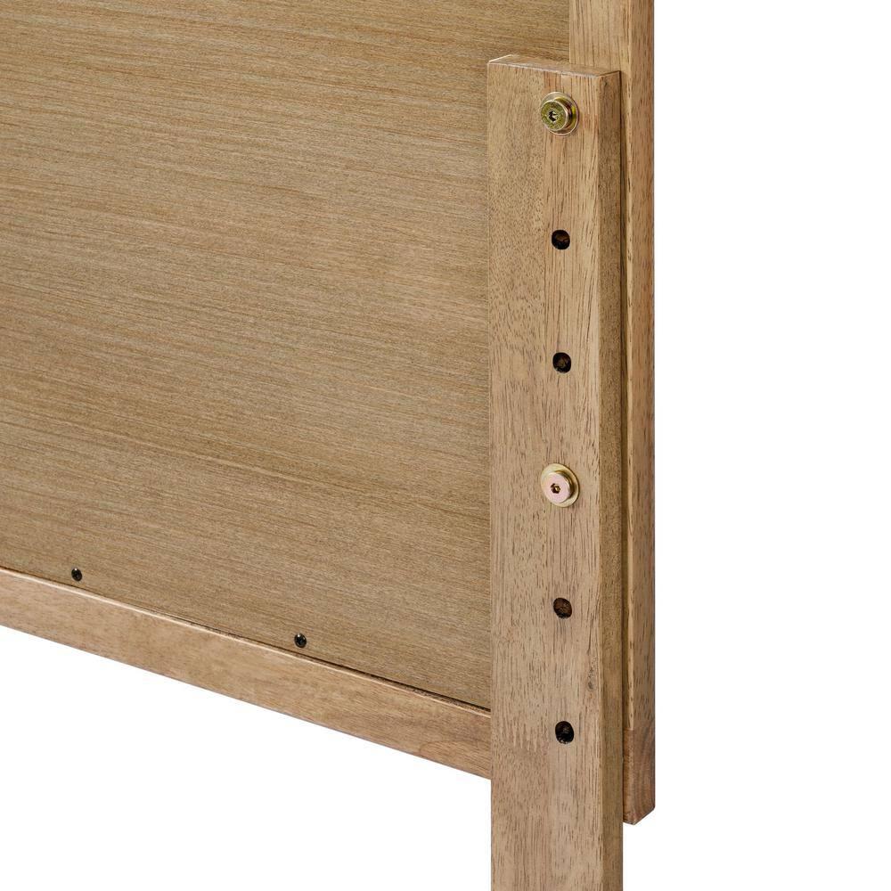 LuxenHome Natural Finish Rubberwood with Rattan Panels Headboard, Queen Brown