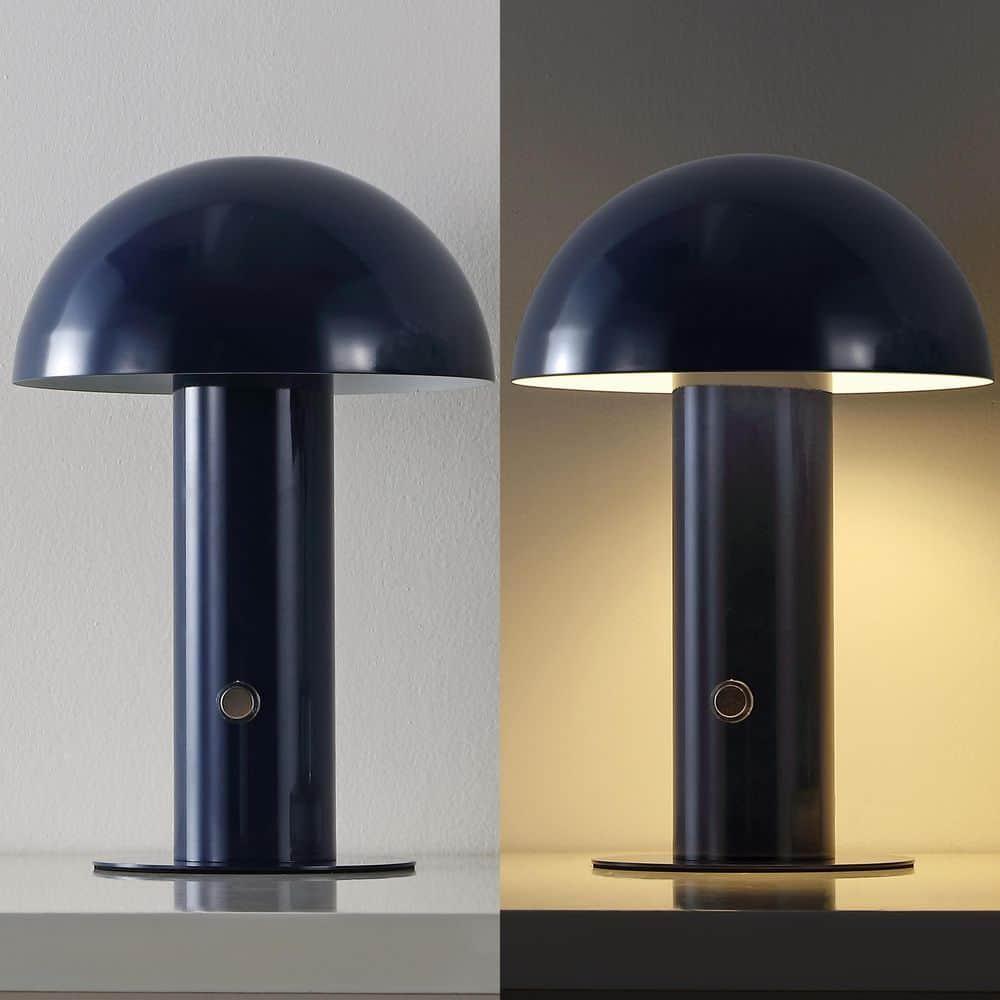 JONATHAN Y JYL7115E Boletus 10.75" Contemporary Bohemian Rechargeable/Cordless Iron Integrated Portable LED Mushroom Table Lamp, Modern, Coastal for living room, dinning room, bedroom, Navy