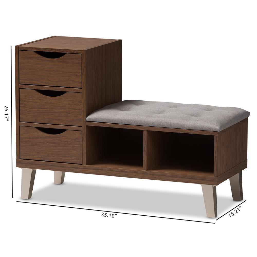 Arielle Modern and Contemporary Walnut Wood 3 Drawer Shoe Storage Light Gray, Brown - Baxton Studio