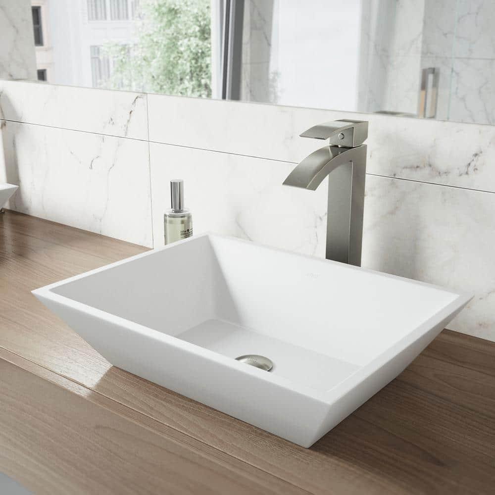 Vinca 18" L x 14" W x 5" H Matte White Handmade Rectangular Vessel Bathroom Sink