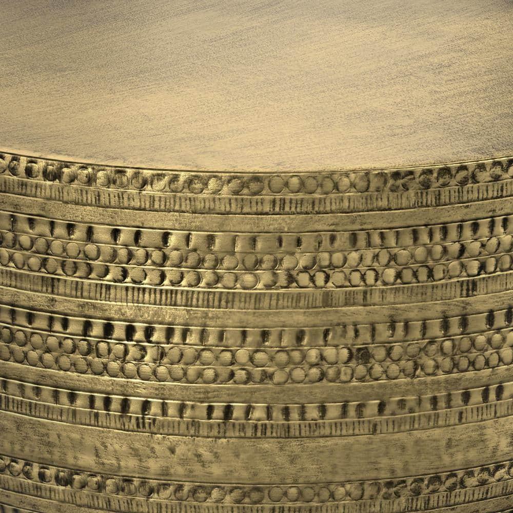 Simpli Home Johnsen 30"W Metal Boho Modern Round Coffee Table with Textured Detail, Assembled