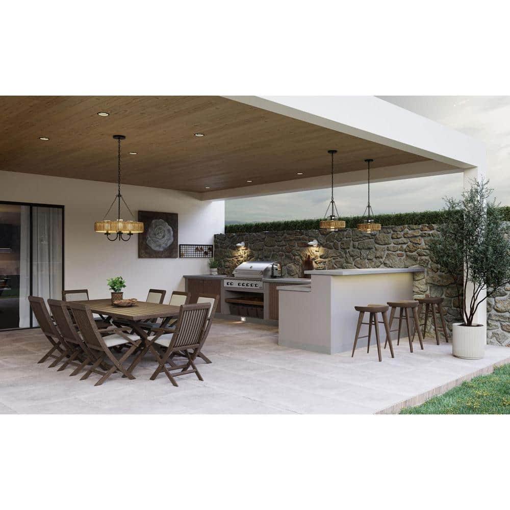 Progress Lighting Pembroke 1-Light Outdoor Wall Light, Matte Black, Rattan and Seeded Glass Shade