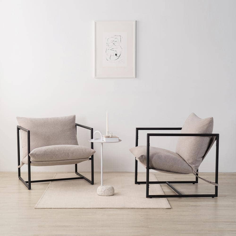 Zinus Aidan Metal Framed Indoor Sling Accent Chair, Oatmeal