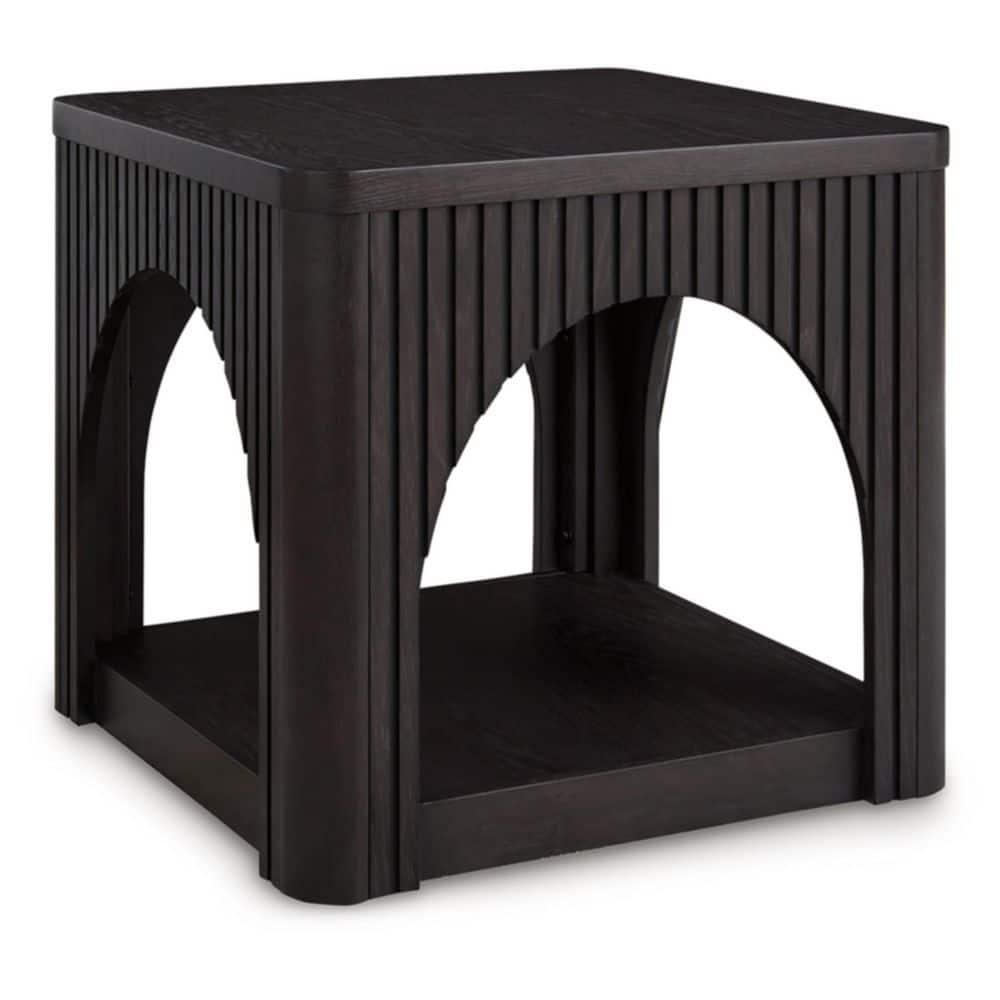 Benjara Yini Square Side End Table, Lattice, Arch Design, 24 Inch Black Wood