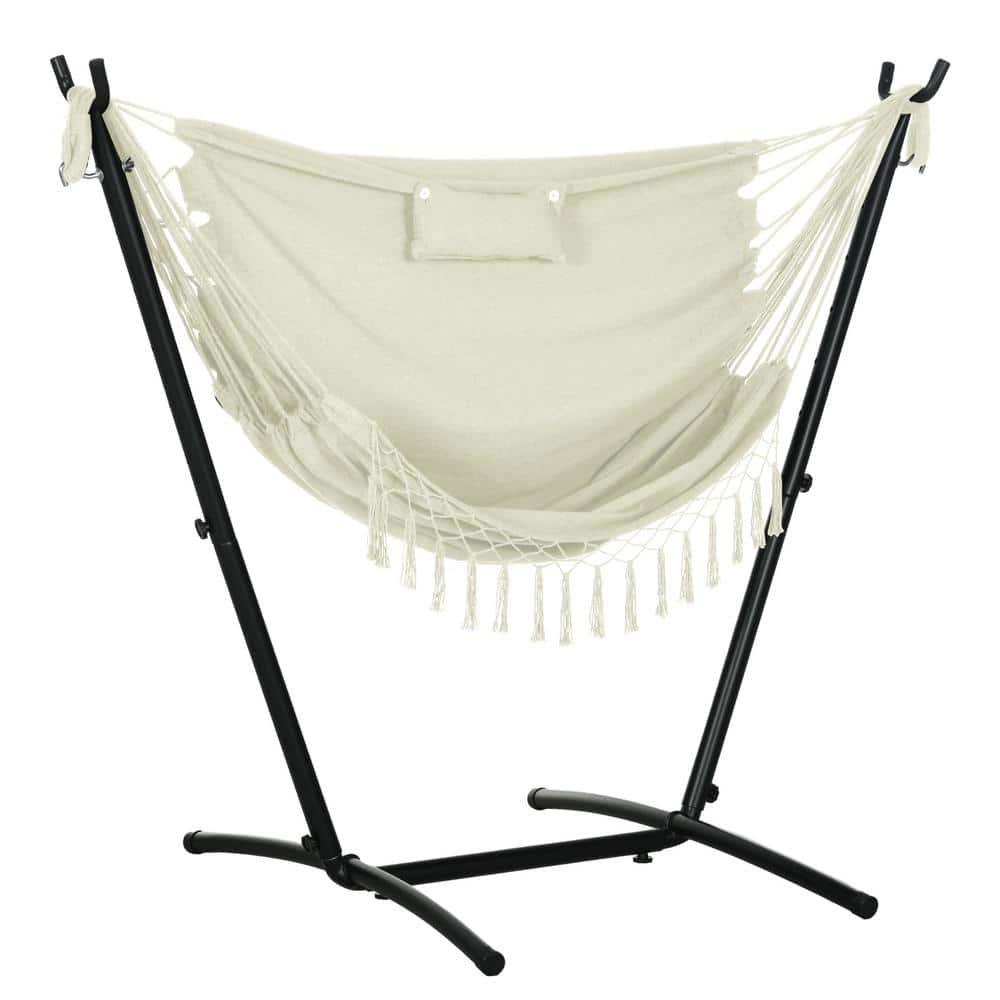 Outsunny U Shape Stand Hammock Chair, Headrest Include Hammock Swing, Cream White