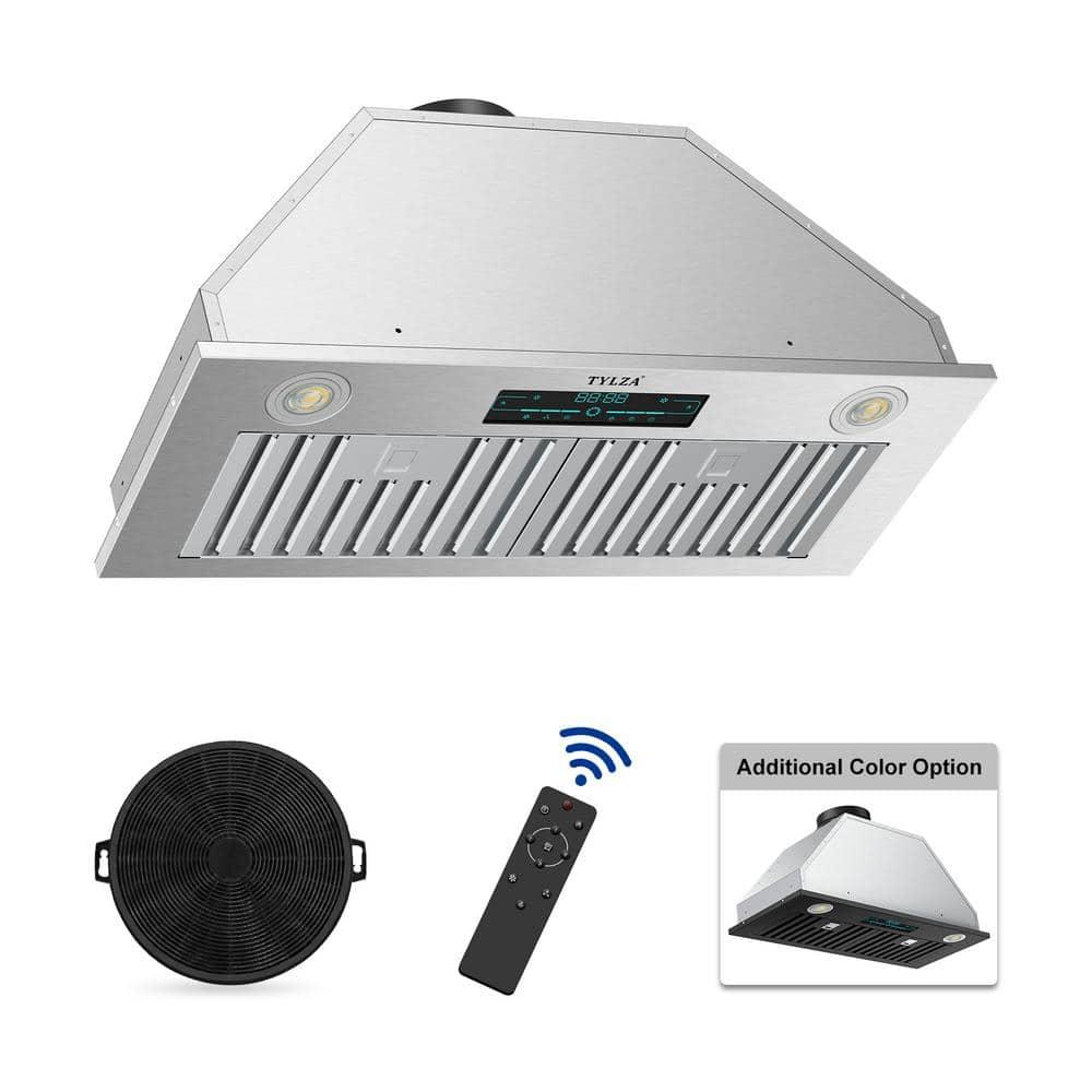 PowerFlow Series 30" 900 CFM Convertible Insert Range Hood Digital Control Panel with Baffle Filter Charcoal Filter and LED Light Stainless Steel Silver