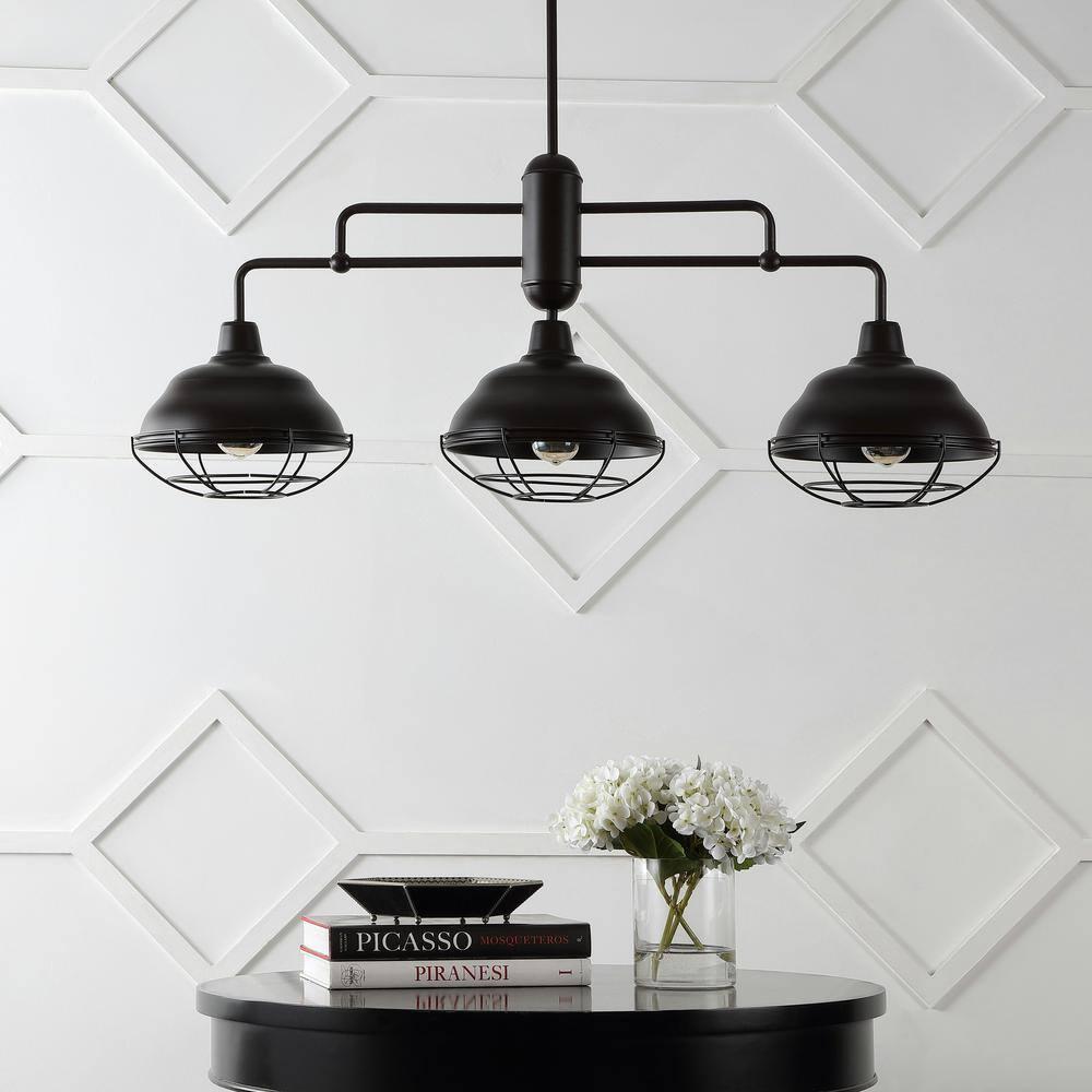 Levi 40.5" 3-Light Industrial Farmhouse Iron Linear LED Pendant, Oil Rubbed Bronze