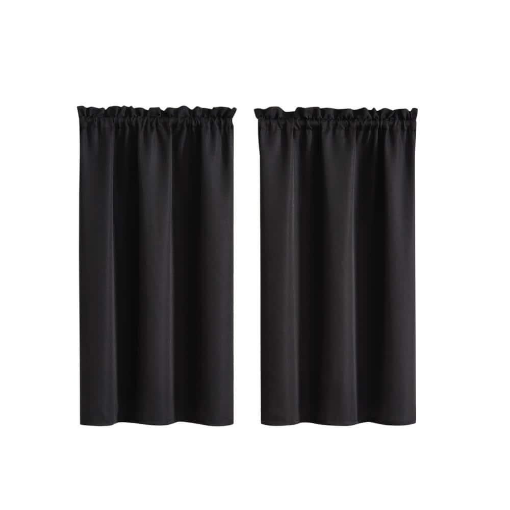 Black Polyester Light-Filtering Rod Pocket Kitchen Tier Curtains