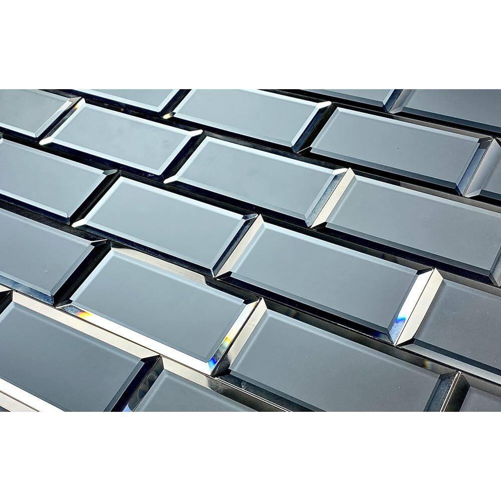 Abolos Frosted Reflections 3 in. x 6 in. Matte Glass Mirror Beveled Subway Decorative Kitchen & Bathroom Wall Tile