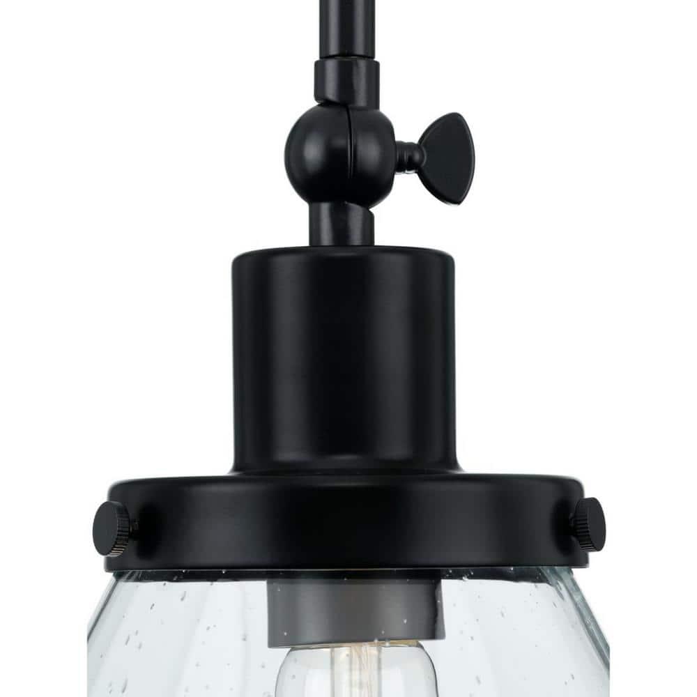 Progress Lighting Hinton 1-Light Industrial Pendant Light, Matte Black, Seeded Glass Shade