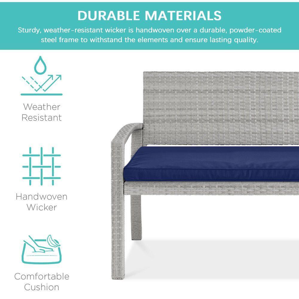 Best Choice Products 2-Person Outdoor Wicker Bench Garden Patio Porch Furniture w/ 700lb Capacity - Gray/Navy