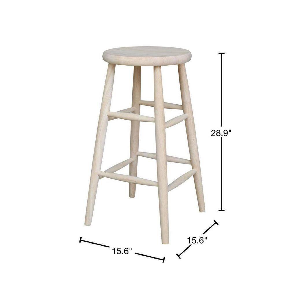 30" Scooped Seat Counter Height Barstool Unfinished - International Concepts: Solid Wood, Round, Backless