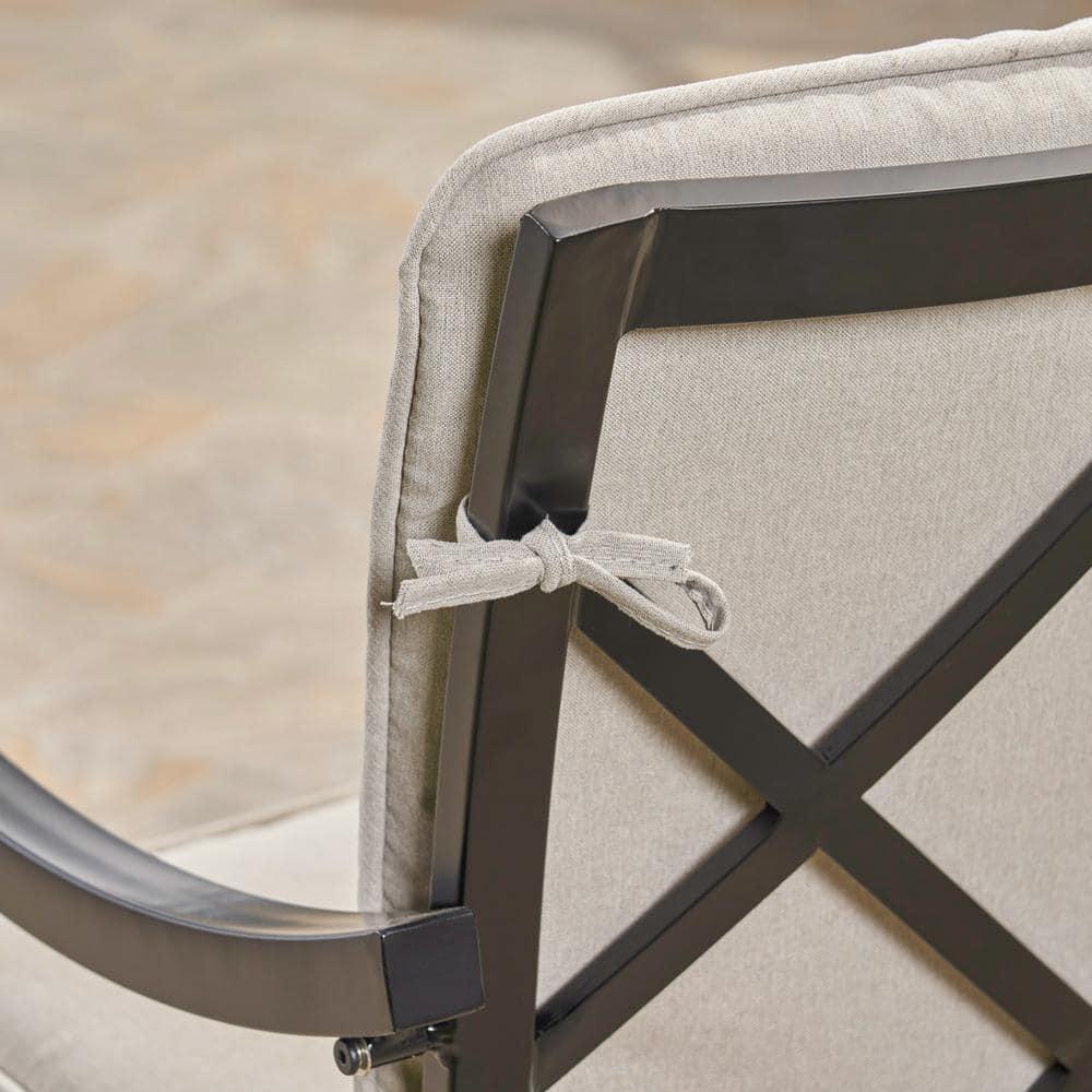 Noble House San Diego Patio Dining Arm Chair in Black and Beige (Set of 2)