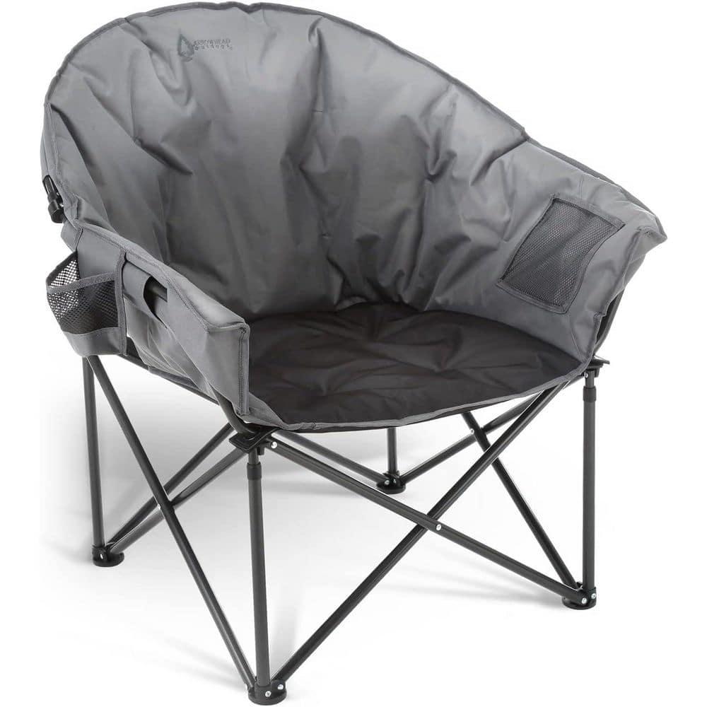Arrowhead Outdoor Oversized Heavy-Duty Club Folding Camping Chair w/External Pocket, Cup Holder, Portable, Padded, Moon, Round, Bag (Granite Grey)