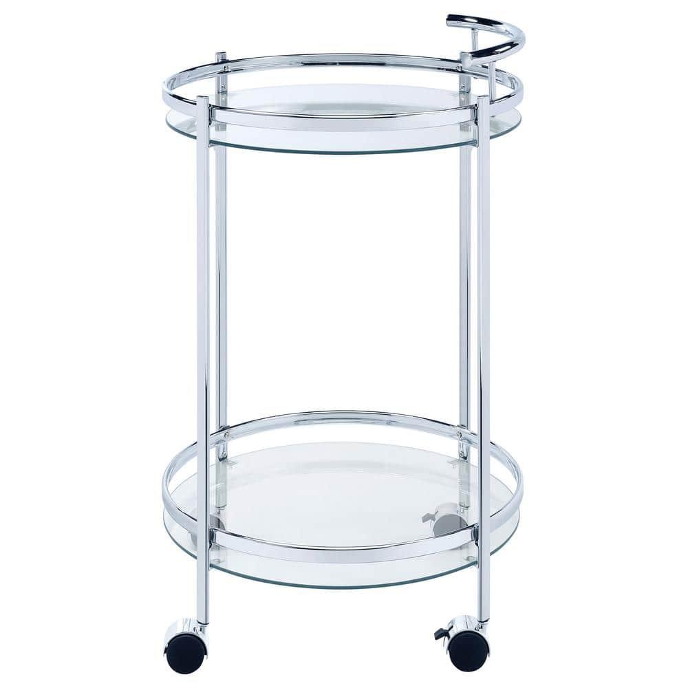 Coaster Chrissy Modern 2 Tier Round Glass Bar Cart Chrome