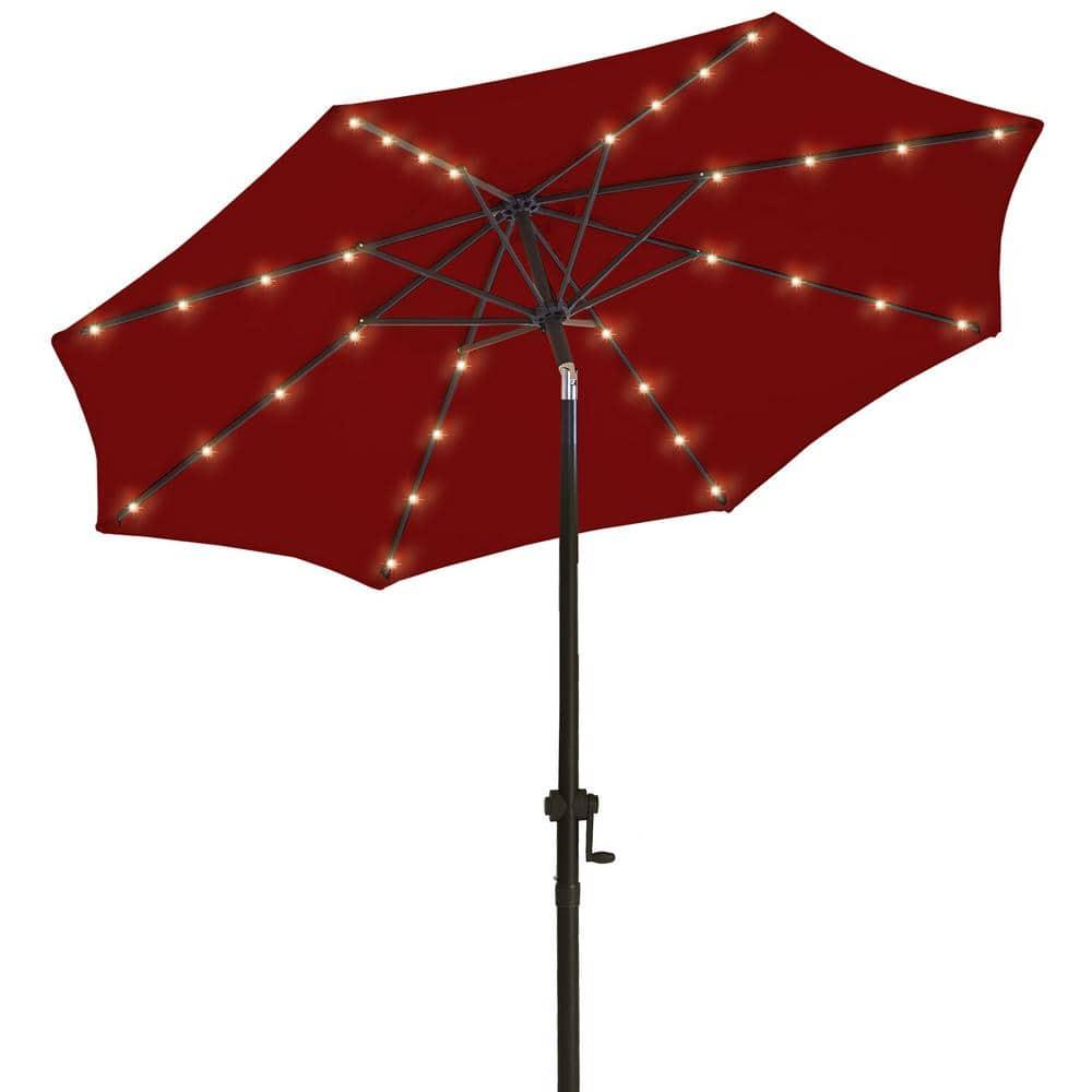 JEAREY Upgrade 9FT LED Lighted Patio Umbrella, Solar Outdoor Umbrella, Tilt Table Umbrella for Pool, Deck & Yard (Red)