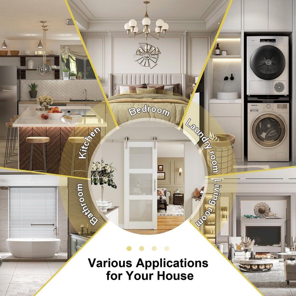 Home Worthy Frosted Glass Solid Manufactured Wood Painted Sliding Barn Door with Nickel-Hardware Kit(No Assembly Required)