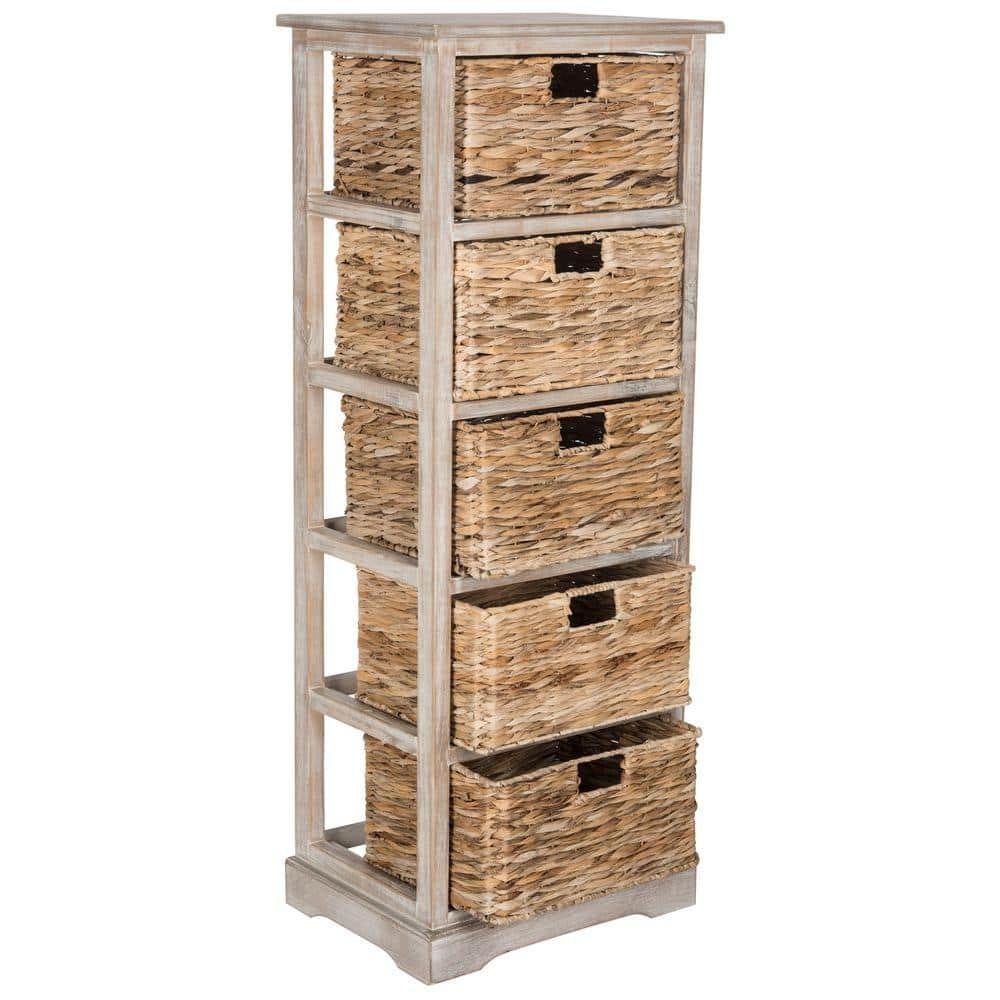 Vedette 5 Wicker Basket Storage Tower - AMH5739 - White Wash - Safavieh Couture