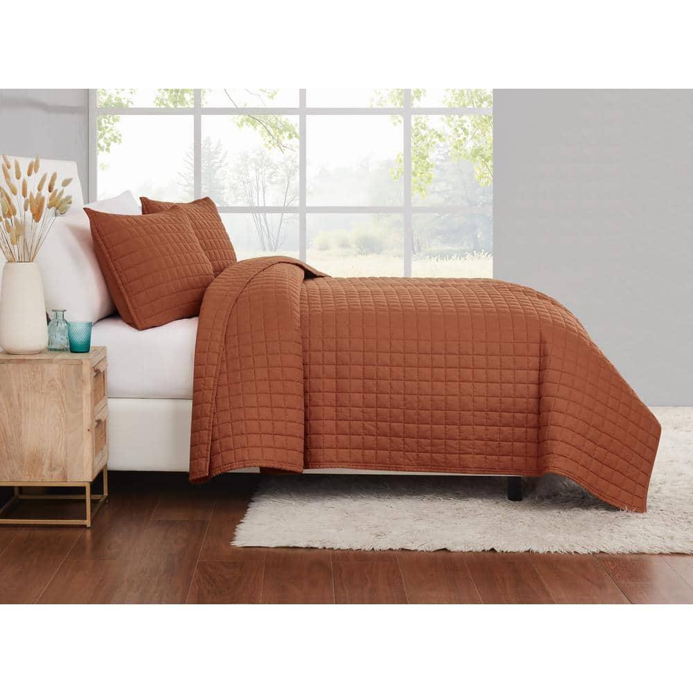 Brooklyn Loom 3pc King Flax Linen Quilts Rust/Orange