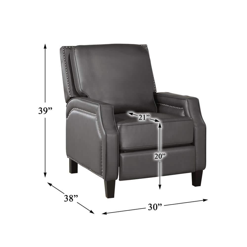 Lexicon Berenson Faux Leather Upholstered Push Back Recliner in Gray Color