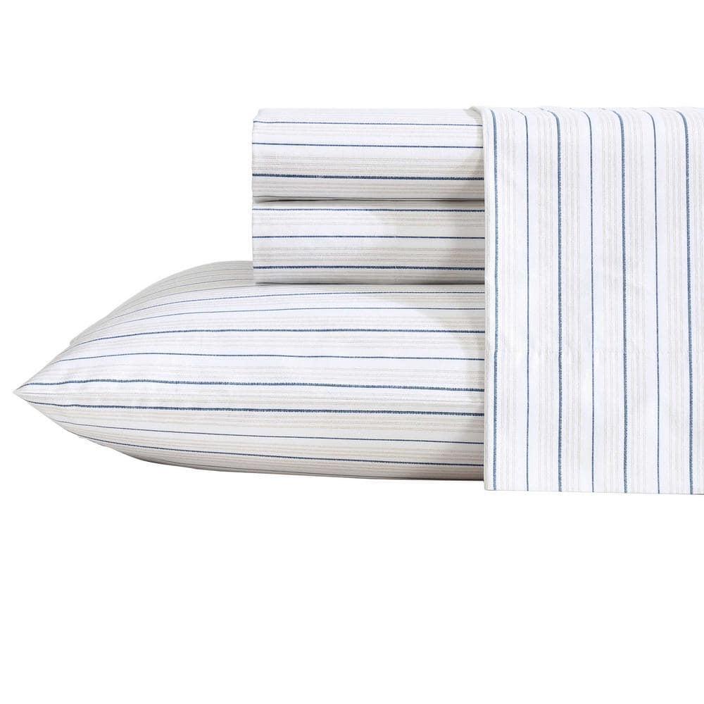 Full Size Sable Heather Cotton Percale Stripe Sheet Set