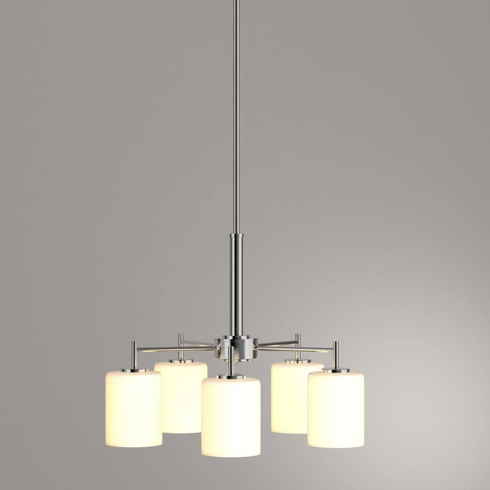 Progress Lighting Replay 5-Light Chandelier, Steel, Polished Nickel, White Glass Shades