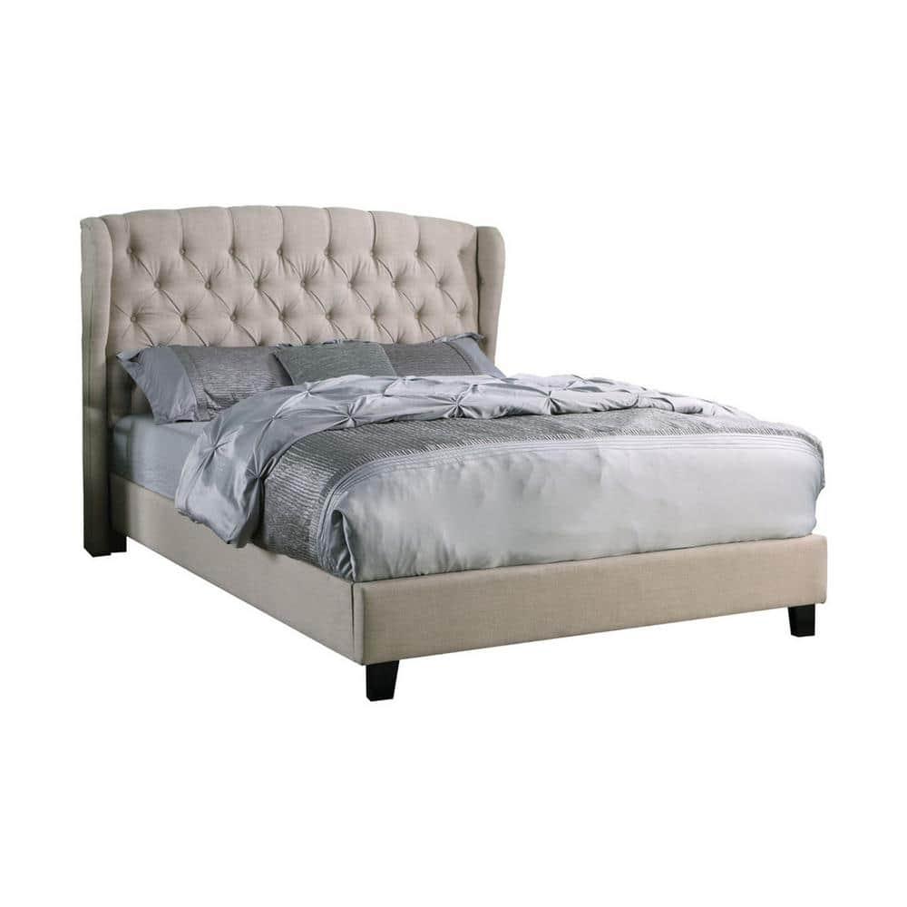 Best Master Frances Solid Wood/Fabric Upholstery East King Platform Bed - Beige