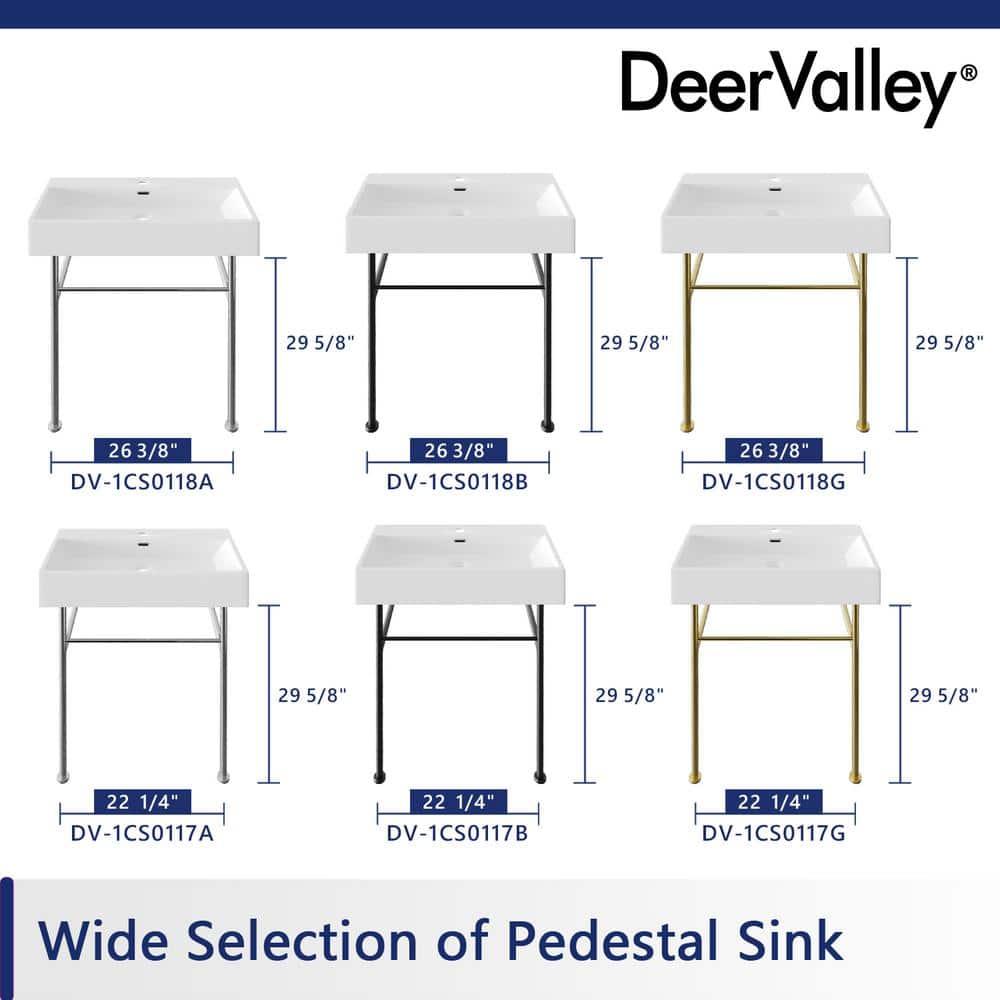 Ceramic White Rectangular Single Faucet Hole 24 in Console Bathroom Sink with Overflow