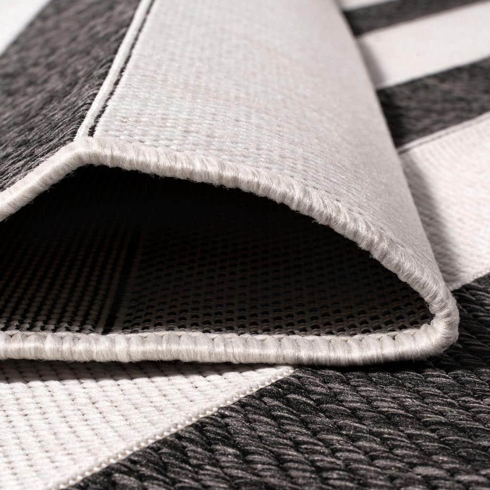 2'x8' Aveiro Wide Stripe Indoor/Outdoor Runner Rug, Black/Cream - JONATHAN Y
