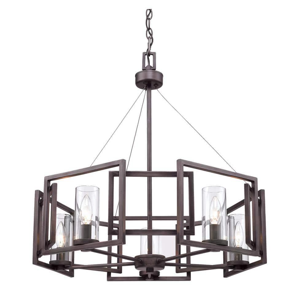 Golden Lighting Marco 5-Light Chandelier in Gunmetal Bronze with Clear Glass