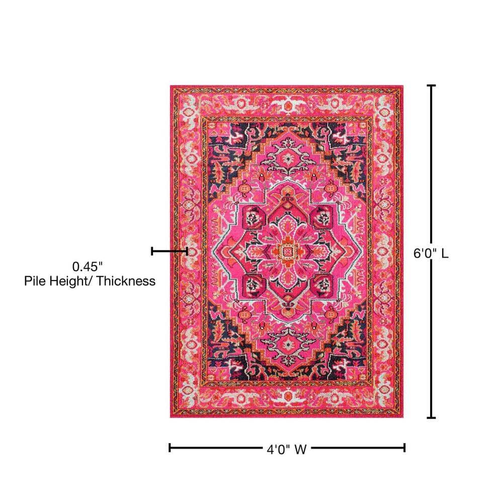 4'x6' Vintage Mackenzie Area Rug Pink - nuLOOM: Medallion Pattern, Low Pile, Indoor, Machine Made, Jute Backing