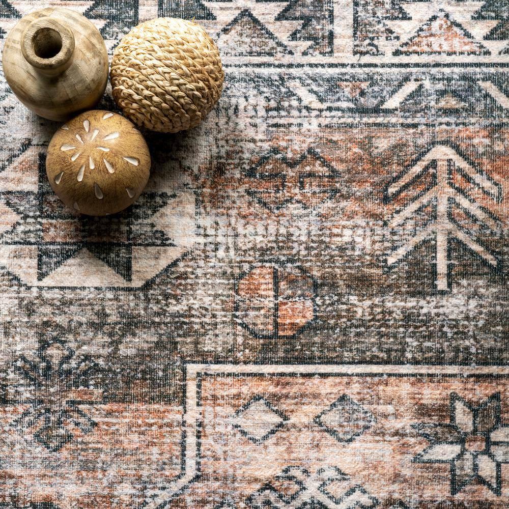 Nuloom 5x8 Machine Washable Rain Haven Vintage Medallion Indoor Area Rug, Rust Non-Slip Backing, Stain Resistant, BedroomLiving Room, Kitchen