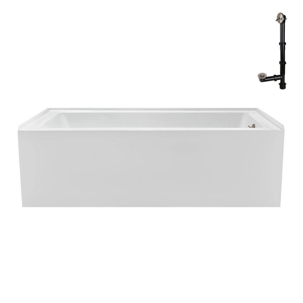 Streamline Bath Streamline 60 in. x 32 in. Acrylic Right-Hand Drain Alcove Bathtub in Glossy White With External Drain NAL-5580-BNK